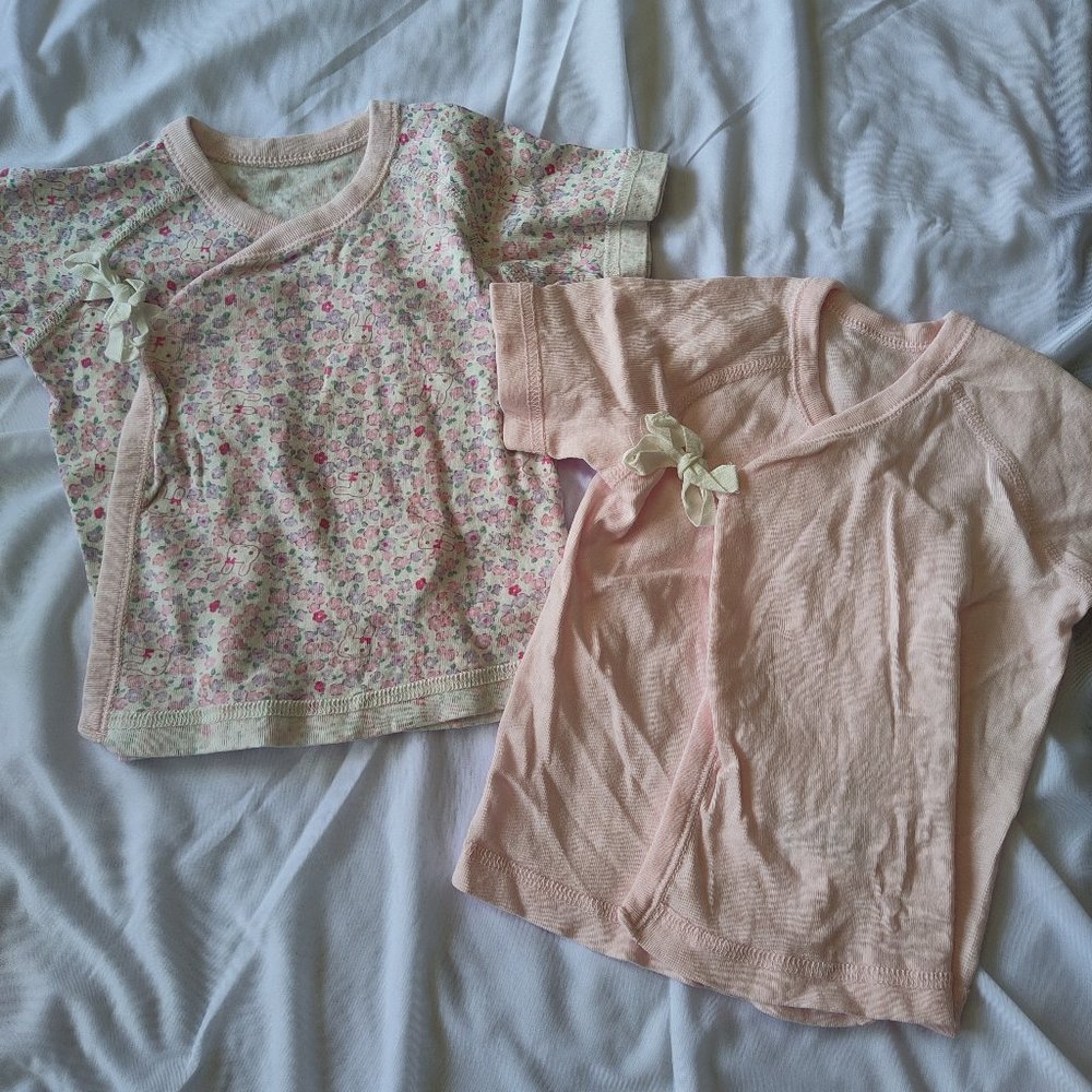 Japanese Wrap Style Tops Baby Floral Bunnies 0-3 Months Kimono Hadagi 2pc